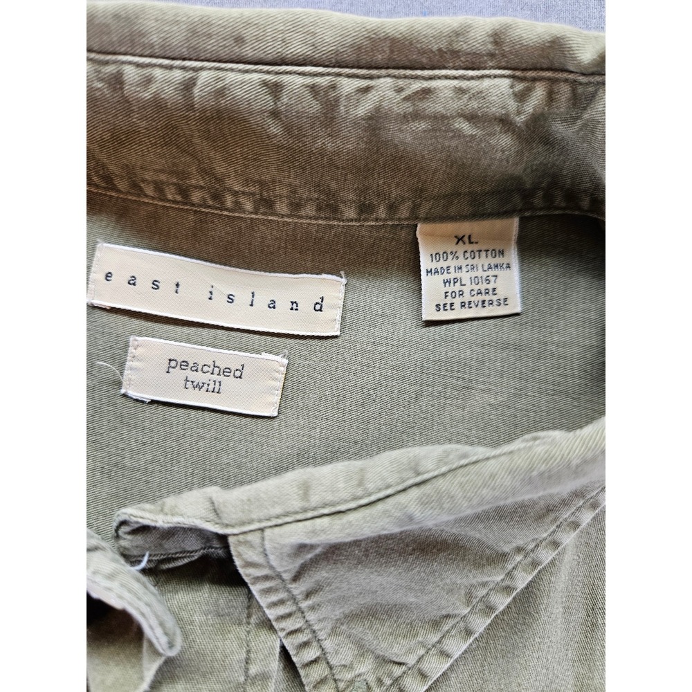 East Island Mens XL Olive Green Peached Twill Cotton Button Down Shirt LS - Picture 2 of 4
